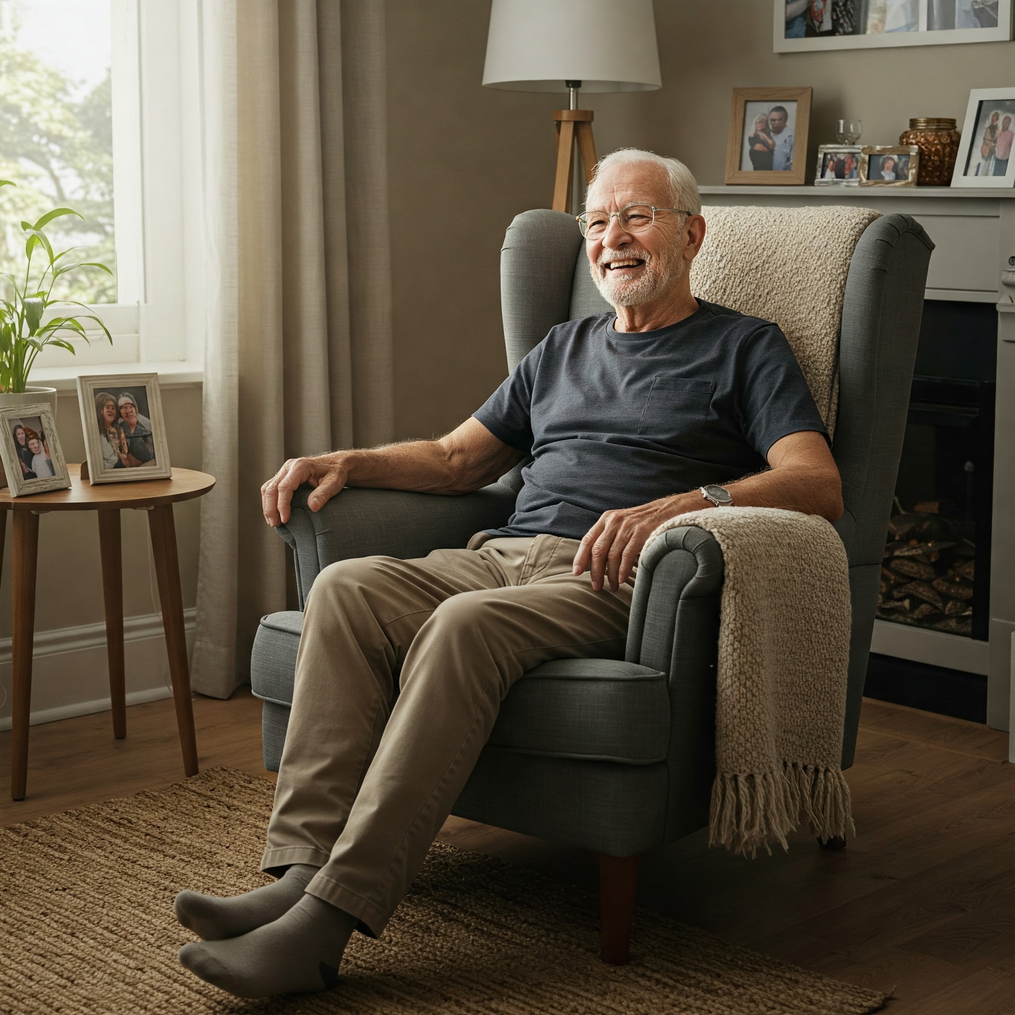 Senior using AI assistant device